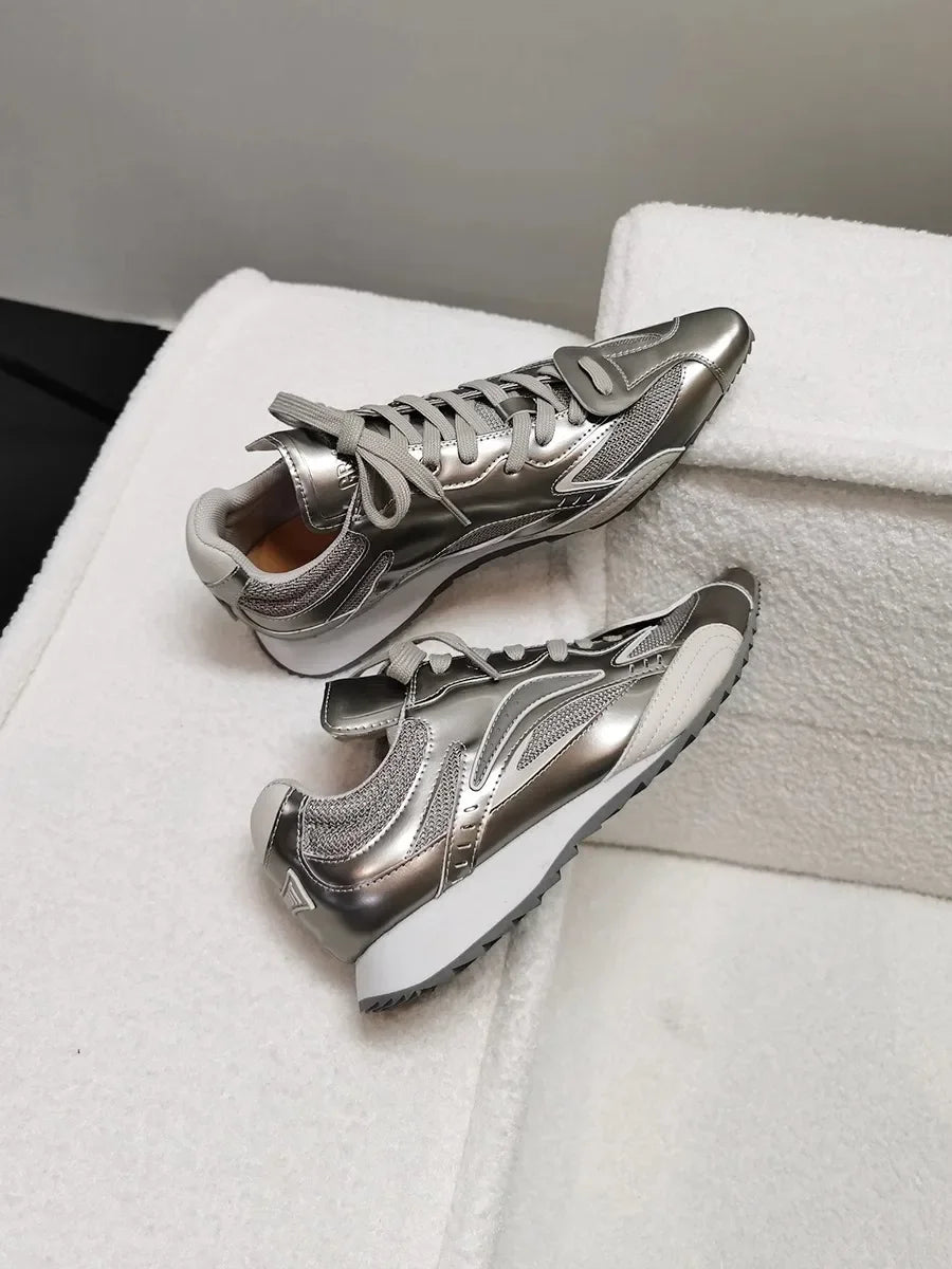 Trendy Pointed Toe Sport Shoes Heightening Gold And Silver Thread New Small Audience Design for Adult Women Summer Casual Shoes