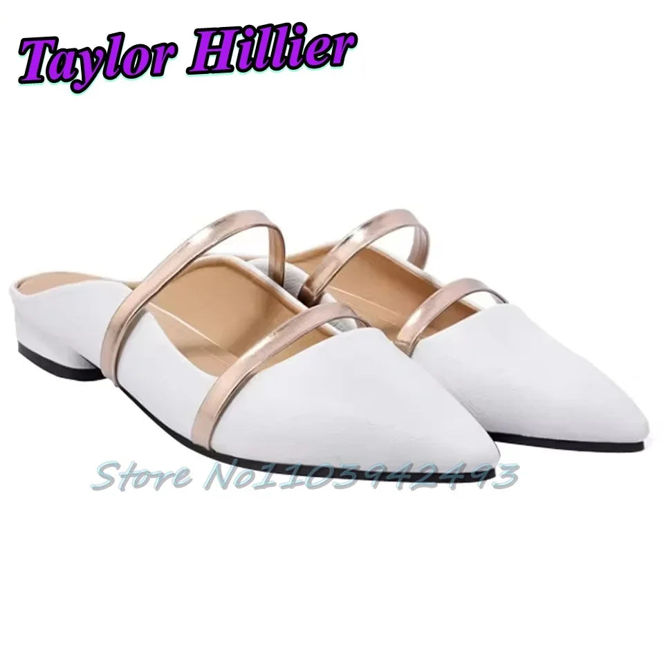 Double Strappy Gold Heels Shallow Slip On High Heel Pull On Heeled Sandals Women Luxury Designer Shoes Summer Flat Shoes Mules
