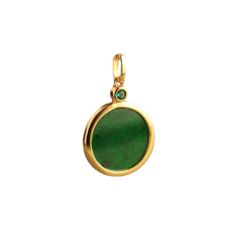 Natural green chalcedony circular pendant fresh minimalist nInlaid Chinese style classic peace and happiness necklace jewelry