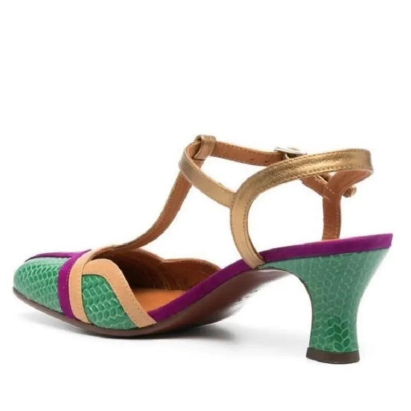 Dilalula 2025 Summer French Style T-Strap Genuine Leather Sandals Women Covered Toe High Heels Mixed Color Party Dating Sandals