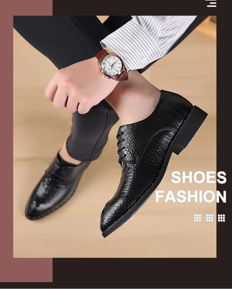 Genuine Leather Men Shoes Luxury Crocodile Skin Men's Dress Shoes Lace-Up Wedding Party Shoe Business Office Men Oxfords Shoes