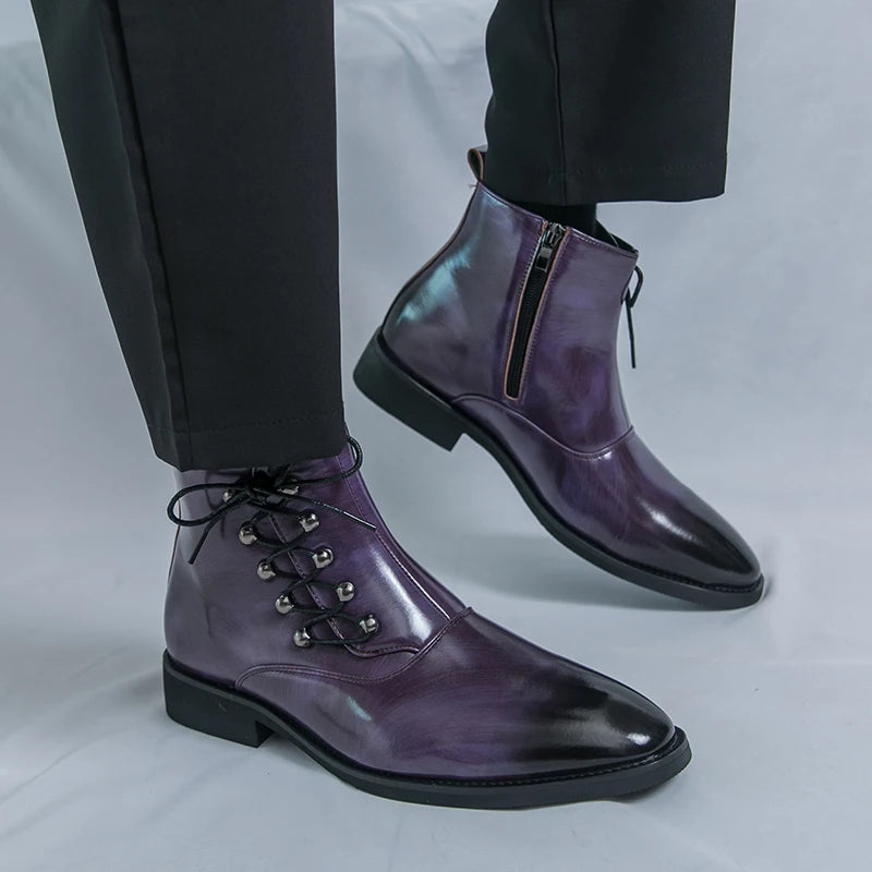Autumn New Men's Pointed Side Zipper Comfortable High Top Boots Fashionable Brand Men Business Banquet Personalized Short Boots