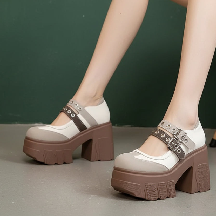 Rivet Strap Buckle Lolita Mary Janes Women Pumps Spring Summer Casual Platform Wedges 11cm High heels Girls Chunky Shoes