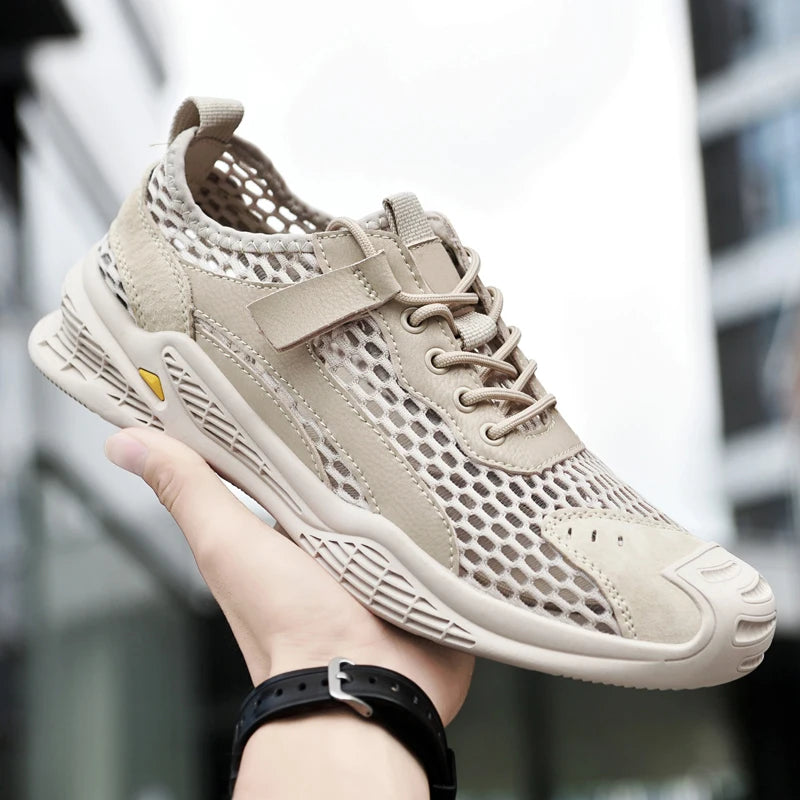 Breathable Men Casual Mesh Shoes Lightweight Summer Flats Comfortable Driving Shoes Simple Style Outdoor Walking Shoes Sneakers