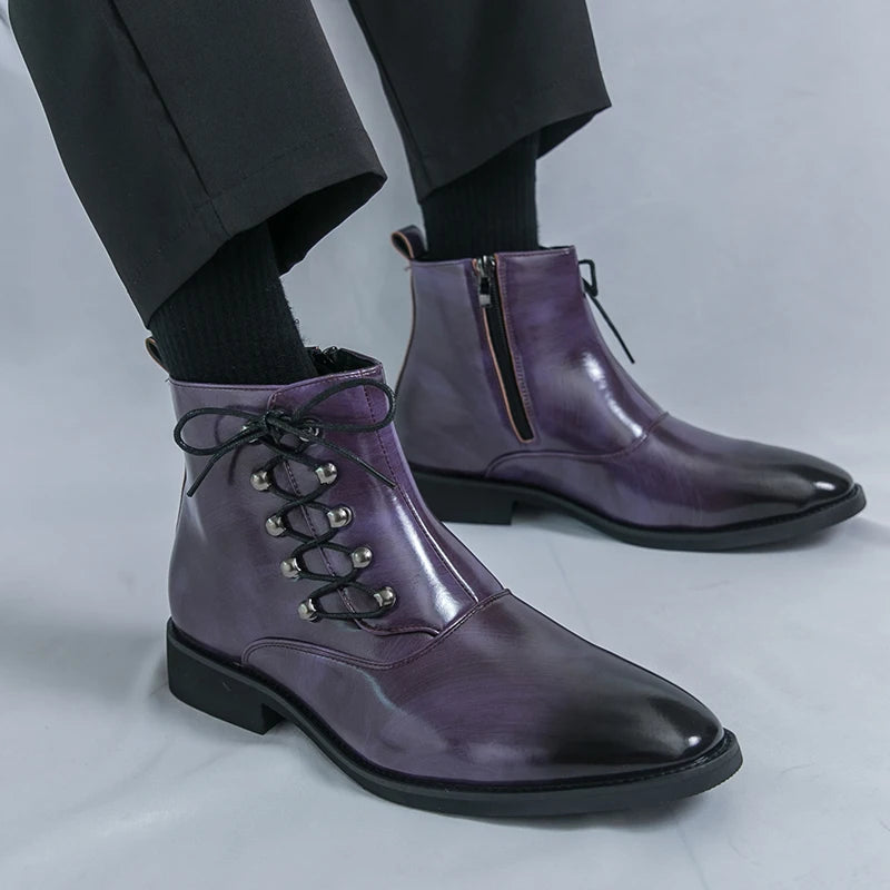Autumn New Men's Pointed Side Zipper Comfortable High Top Boots Fashionable Brand Men Business Banquet Personalized Short Boots