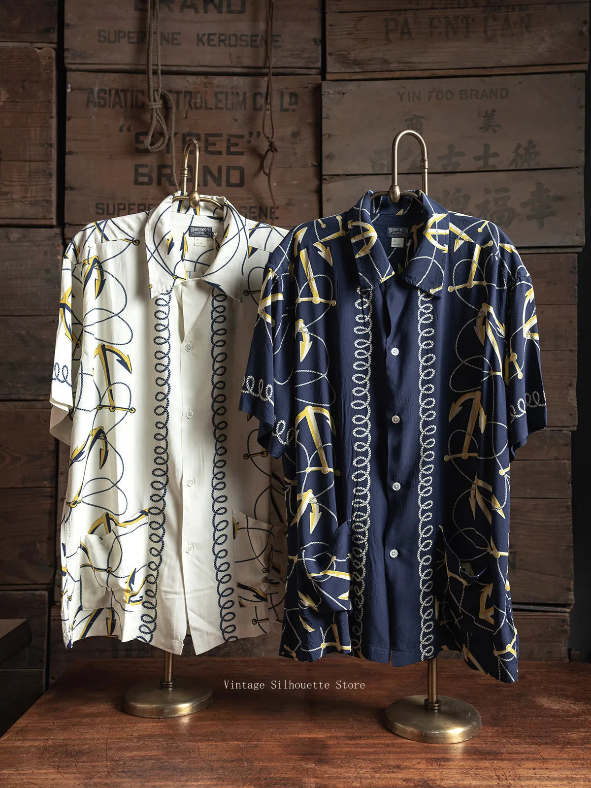 Rugged Bronson Anchor Border Rayon Camp Shirt Old-Fashion Men's Hawaiian Shirt For Beach Vacation