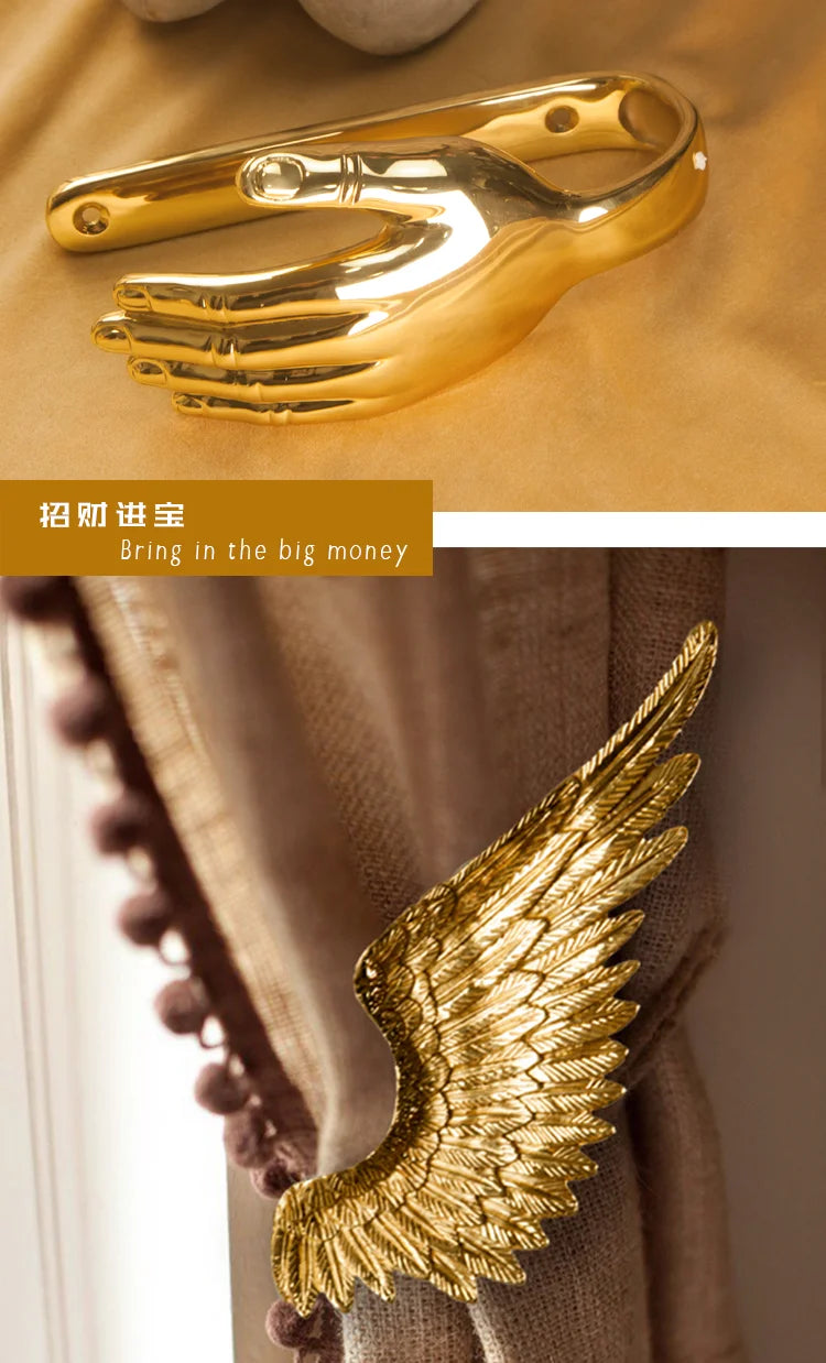 Luxury Brass Curtain Hook Retro Gold Wall Mounted Hanger for Bedroom Living Room Entryway Decor Elegant Hardware Accessories