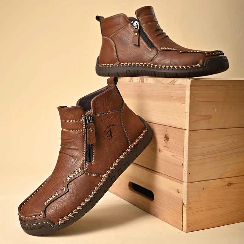 Men's Shoes Genuine Leather Luxury Slip on Shoe Handmade Ankle Boots Comfortable Timeless Winter Fashion Mid Cut Handmade Zipper Shoes