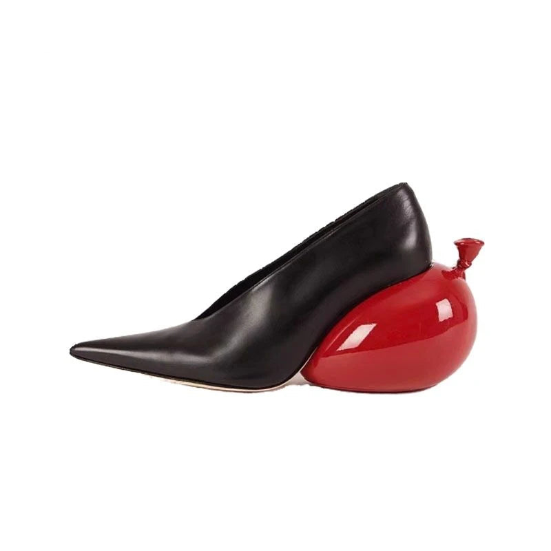 Trendy balloon pointed toe slip on women dress shoes strange heel casual women pumps