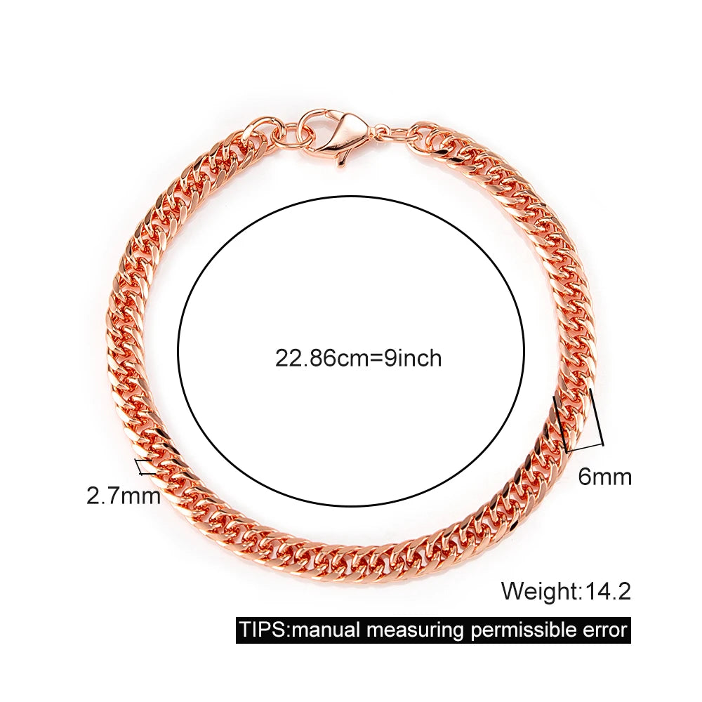 Pure Copper Bracelets for Men Women Adjustable Cuban Chain Link Lobster Clasp 6mm Wide Anti-scratch Male 7-10.5 Inch Jewelry