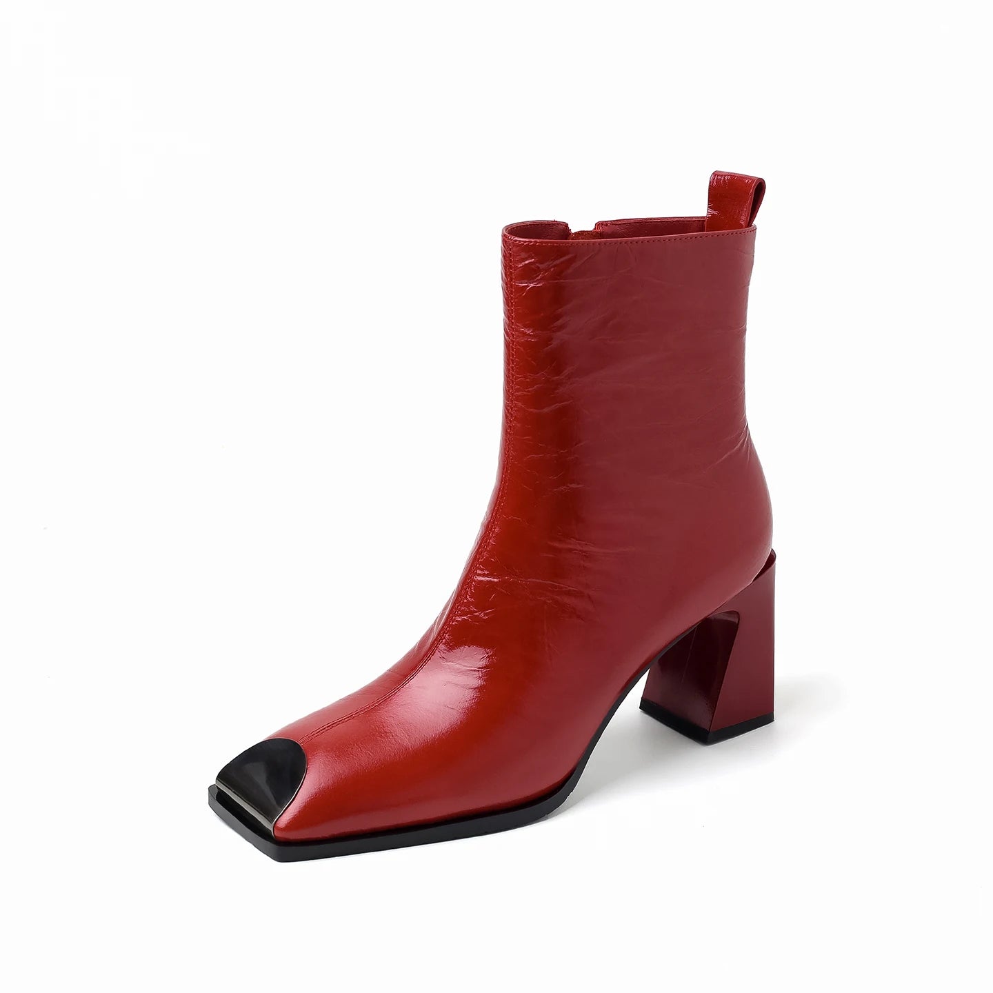 Fashion Genuine Leather women's Ankle Boots Square Metal Toe High Thick Heels Lady Party Dating Boots Women Autumn