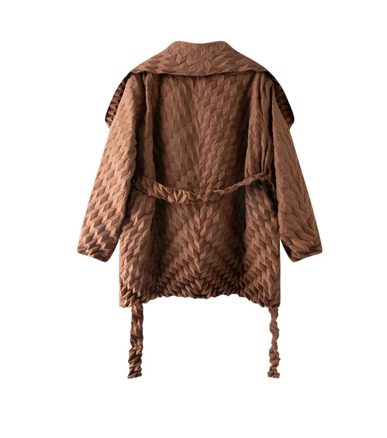 Miyake Pleated Top, Women's Solid Color Short Jacket, Handmade Pleated Versatile Loose Version, Lapel Cardigan, Autumn New Style