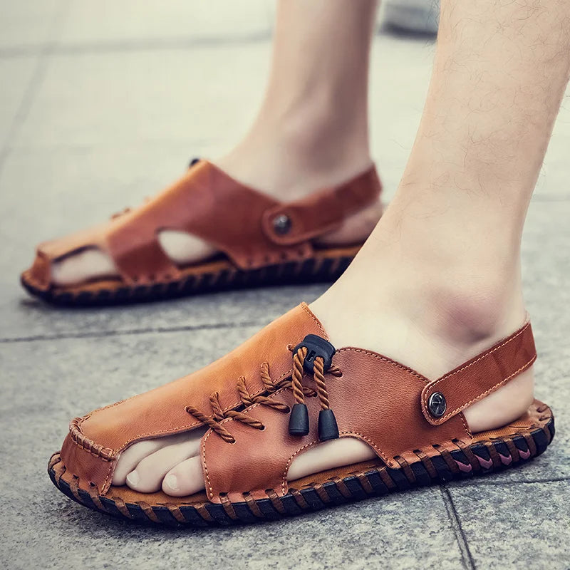 Fashion Mens Sandals Genuine Leather Summer Beach Slippers Male Non-Slip Soft Comfortable Outdoor Shoes High Quality Man Sandals