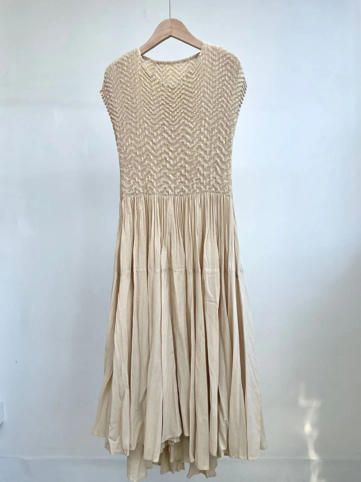 Summer Miyake Gradient Printing Pleated Slim Fit Round Neck Sleeveless Gradient Splice Dress