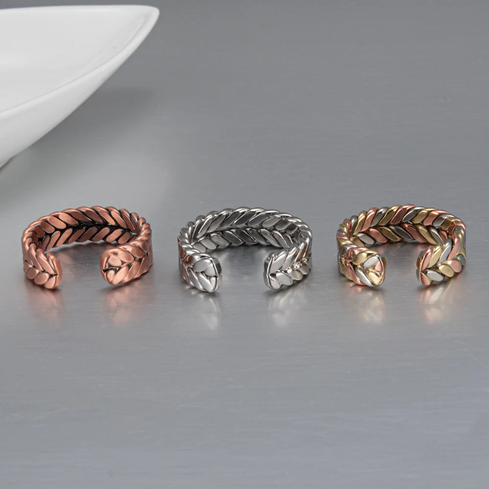 Vinterly Pure Copper Rings Magnetic Health Energy Braided Twisted Finger Open Cuff Adjustable Wedding Bands 7.3mm Wide Jewelry