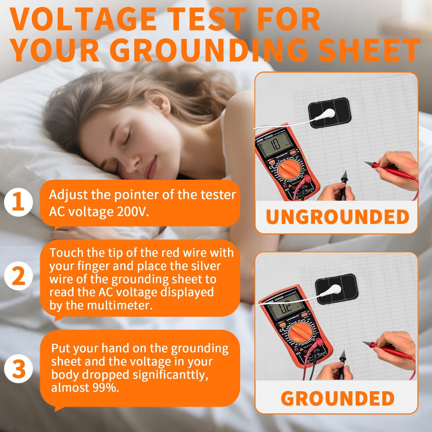 Grounding Bed Sheet 90% Organic Cotton & 10% Pure Silver Fiber Grounding Mat with Grounding Cable Conductive Sheet Earthing Mat