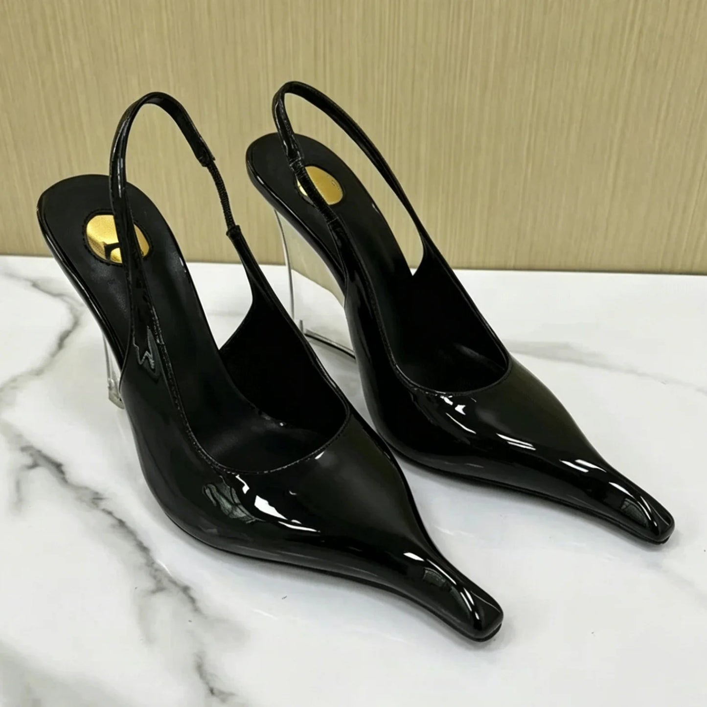 New Fashion Crystal Wedge Women Pumps Pointed Toe Shallow Mouth Slingback High Heels Luxury Fashion Party Banquet Shoes