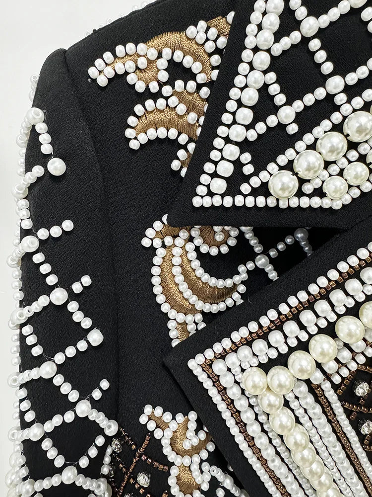 HIGH STREET Newest 2025 Stylish Designer Fashion Women's Luxurious Diamonds Pearls Embroidered Beaded Cropped Velvet Jacket