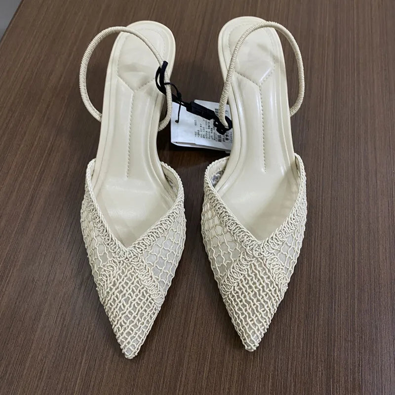 Ins style Fashion Weave Hollow out Women Pumps Summer Fashion Slingbacks Office Lady Thin High heels Elegant Party Prom Shoes