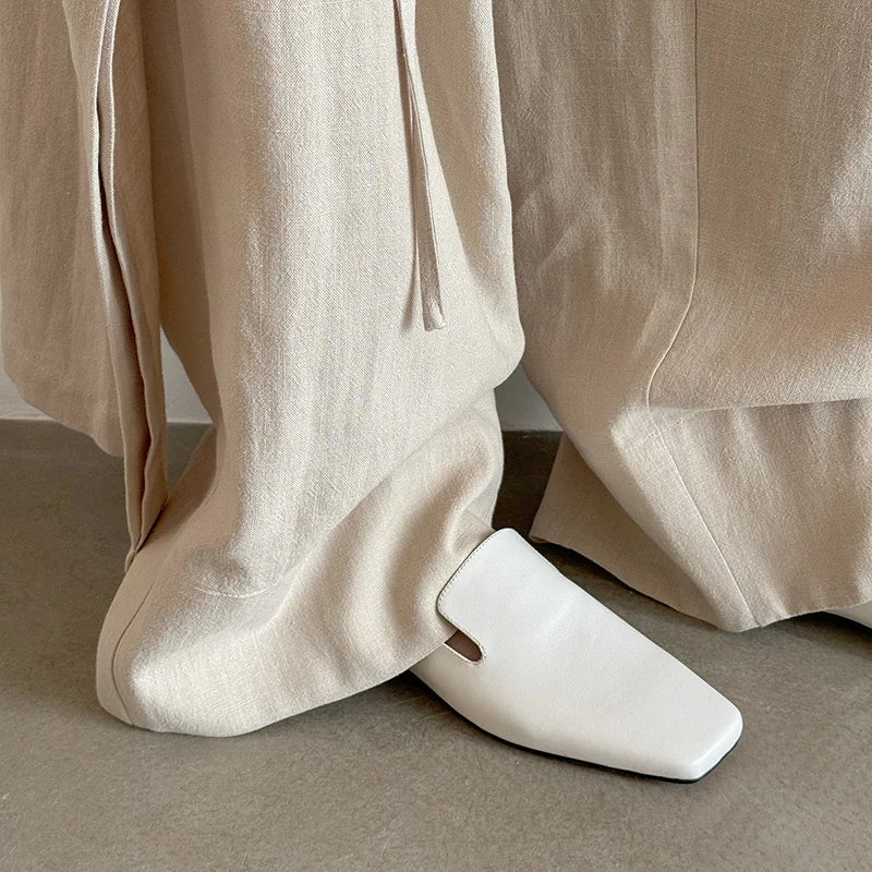New Genuine Leather Kid Suede Flat Shoes Slippers Women Covered Toe Natural Leather Casual Slippers Female Daily Walk Slippers