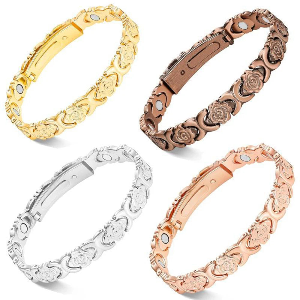 Women's Rose Flower Strong Magnetic Bracelet, High Gauss Adjustable Length, Valentine's Day/Birthday Jewelry Gift