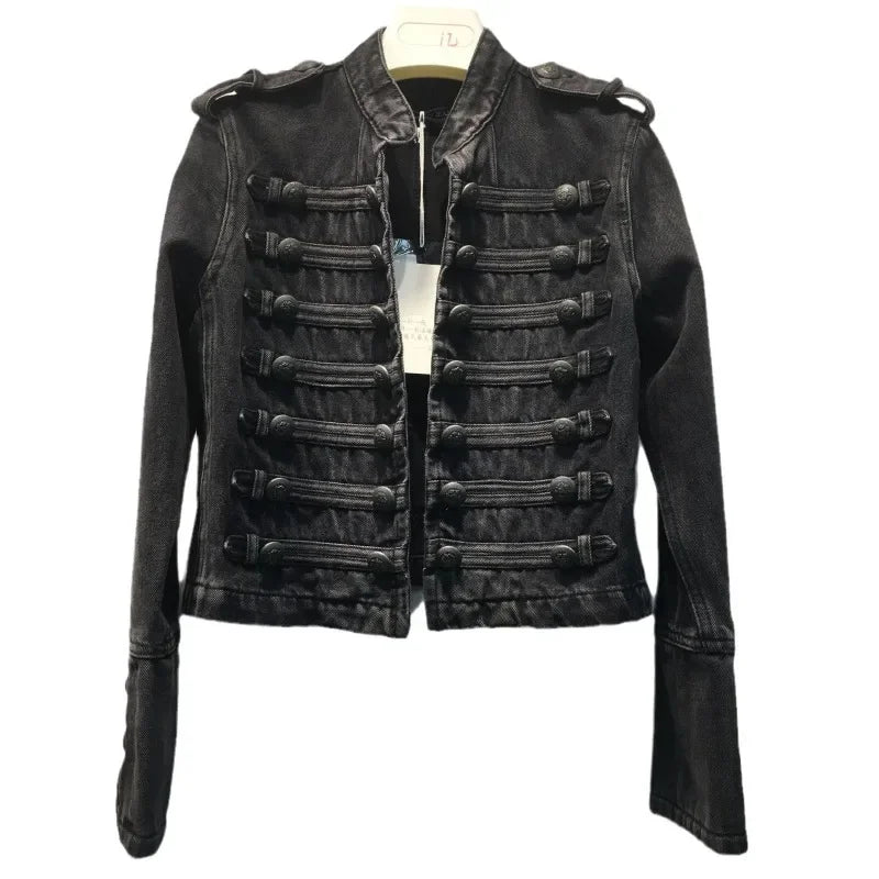 Retro Military Style Handsome Stand Collar Denim Jackets Female Double-breasted Wild Slim Short Denim Jackets Women Outerwear