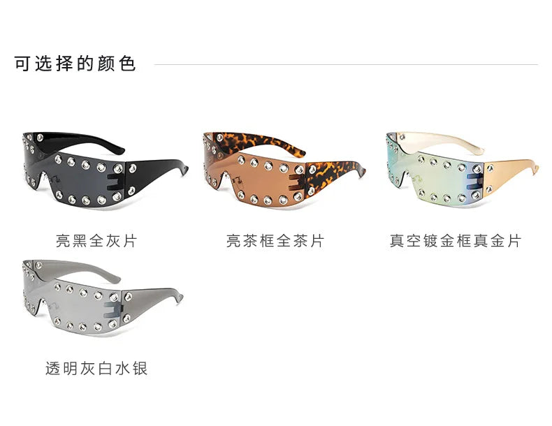 New 2026 Luxury Trendy Diamond Rimless Rhinestone Sunglasses Women Punk Shield Wrap Sun Glasses Vintage One-Piece Shades Goggle