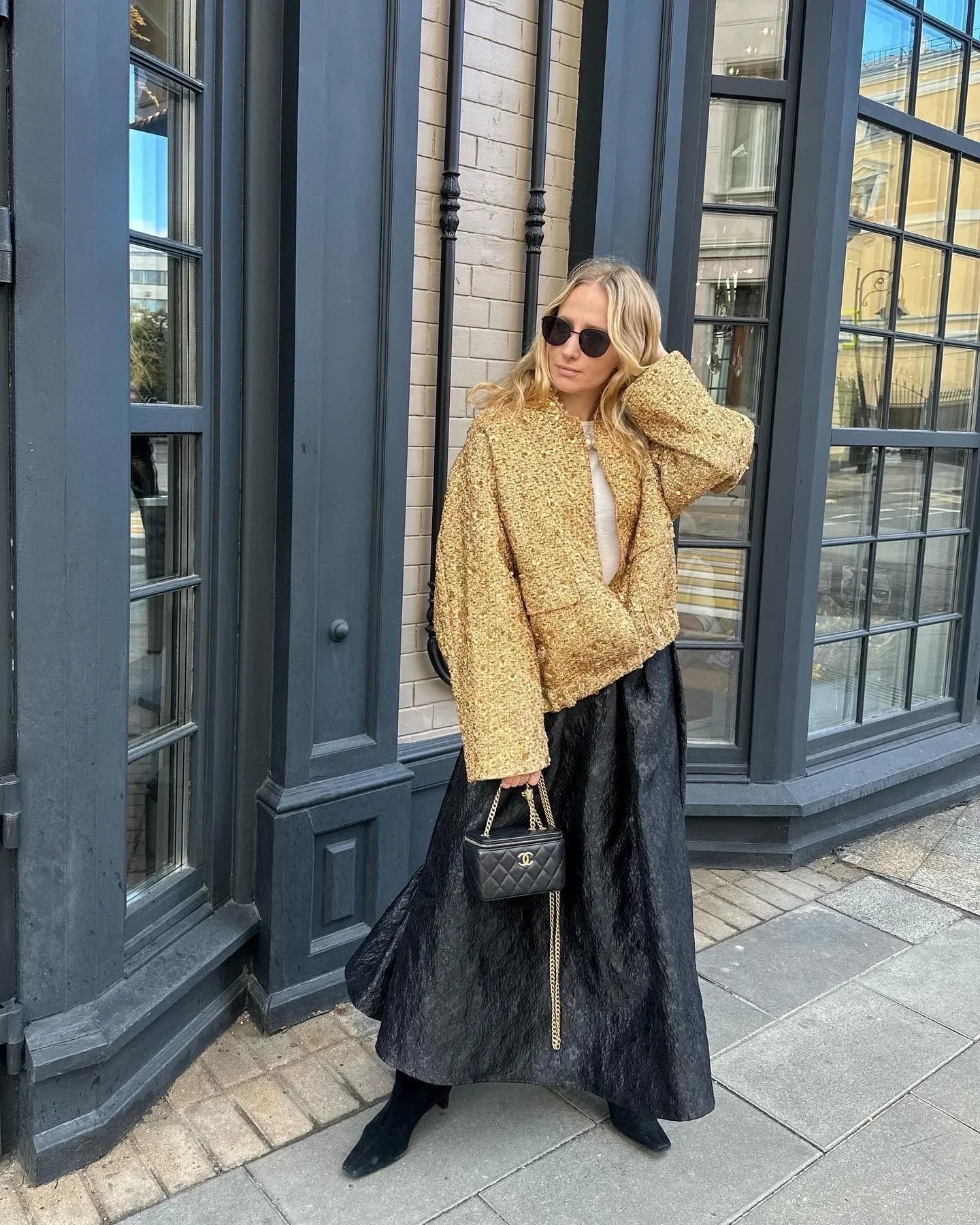 Women's Sequined Bomber Jacket Fall New Round Neck Long Sleeve Pocket Stretch Hem Sequins Jacket Coat Female Chic Outerwear