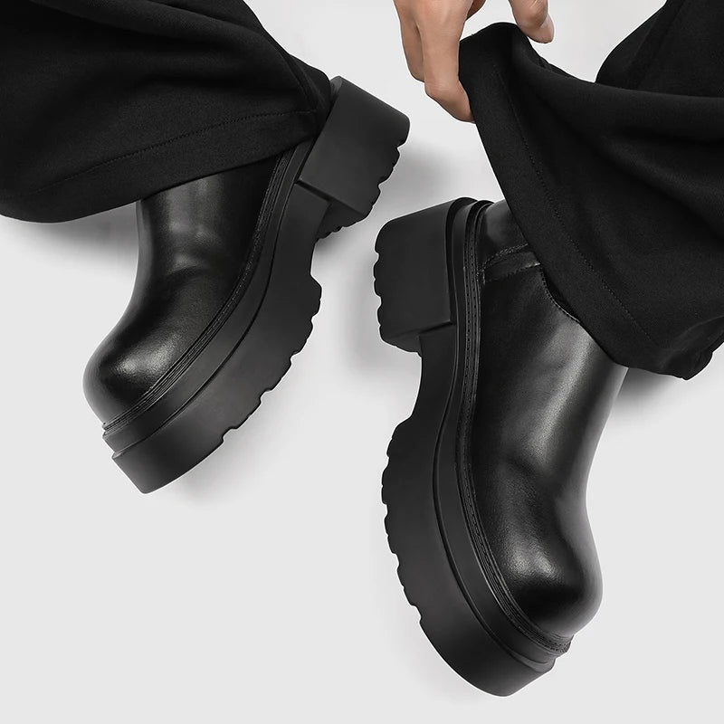 New Designer Mens Casual Leather Shoes Thick British Sole Male Business Footwear Fashion Platform Walking Shoes Non-Slip Loafers