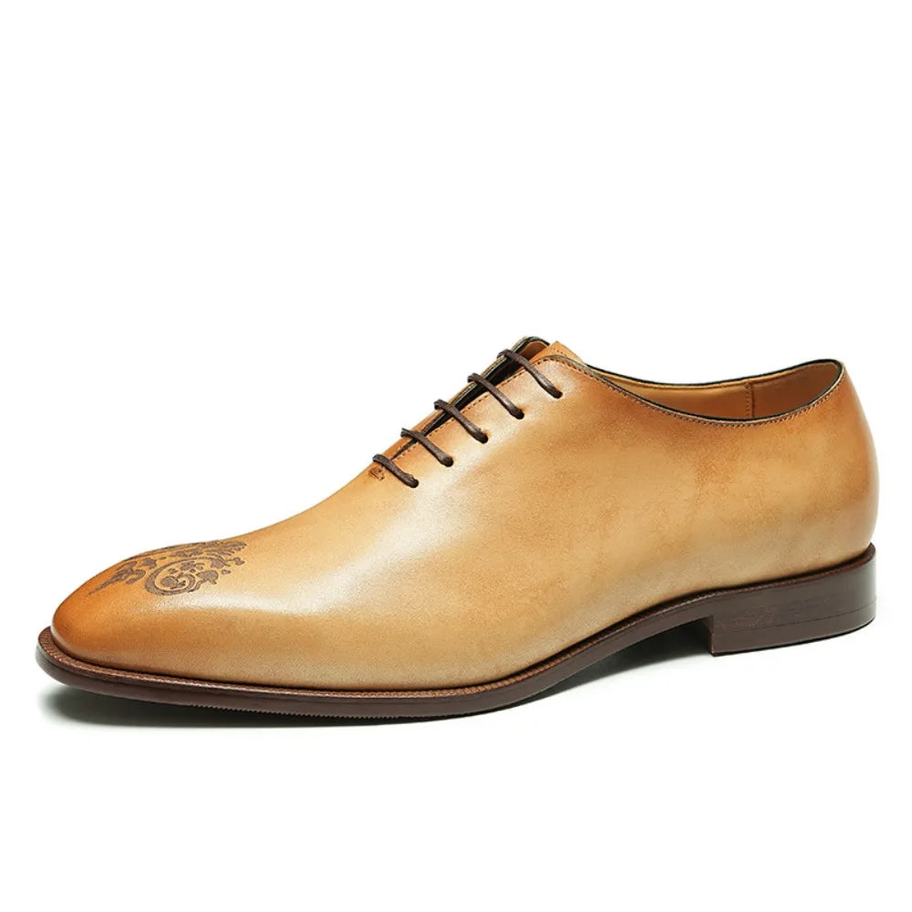 Elegant exclusive Men's Handmade Whole-Cut Leather Shoes | Genuine Cowhide, Leather Lining, Formal Business Wedding Dress Shoes