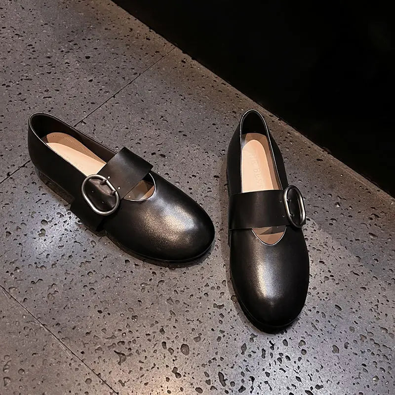 Spring Fashion Women Flats Shoes Heels Cow Leather Ballet Comfort Square Toe Casual Summer Shoes Woman Size 34-40