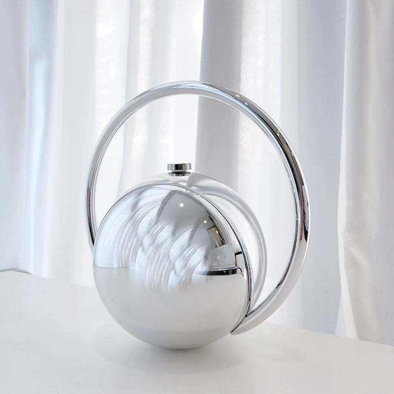  Designer Electroplating Circular Handle Handbag,Sphere Evening Elegant Clutch Purse,Women Fashion Marble Pattern Tote Bag