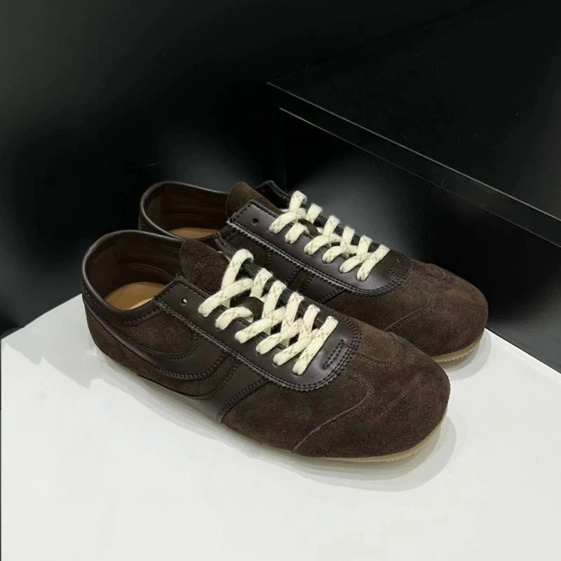 German Training Shoes Women 2025 New Genuine Leather Women Sneakers Flat Lace-up Retro Large Size Forrest Gump Shoes Women
