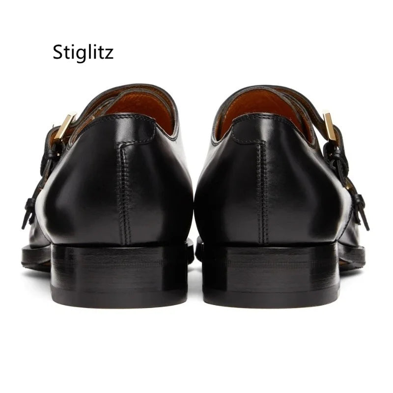 Black Genuine Leather Shoes for Men Metal Buckle Slip On Men Formal Dress Shoes Office Work Casual Business Shoes Loafers Male