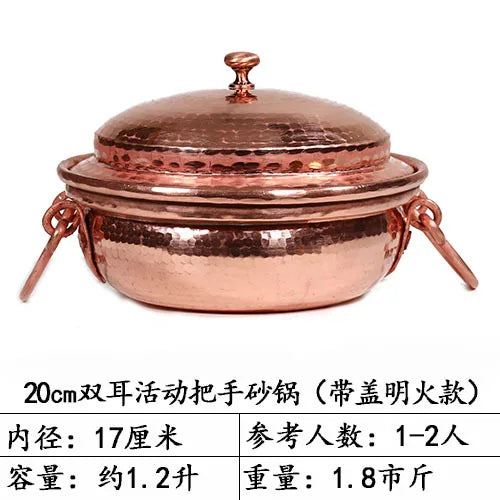 Handmade Pure Copper Double-Ear Rice Pot with Thickened Base Premium Heat Conduction Cookware for Noodles Soup Durable