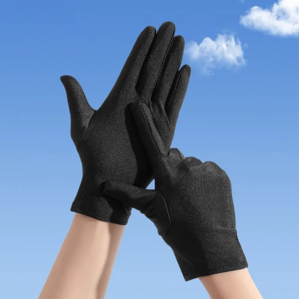 Solid Color Milk Silk Driving Gloves Non-Slip Stretch Ceremonial Gloves Sunscreen Breathable Serving Waiters Mittens Women
