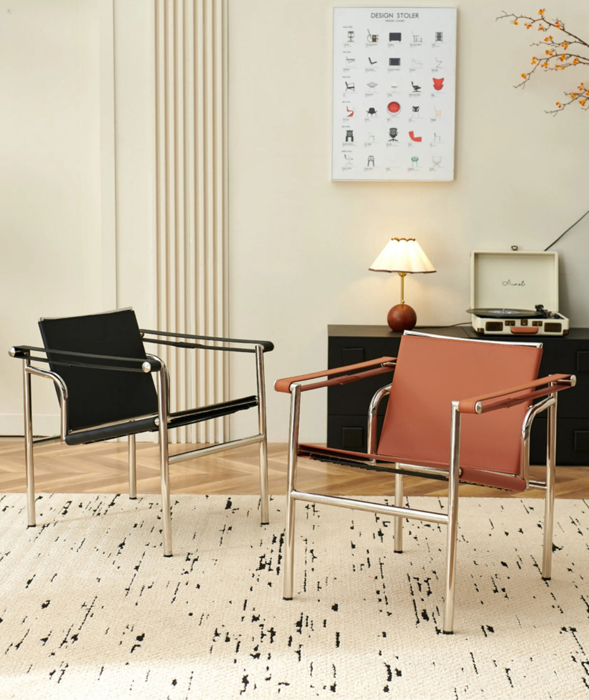 Italian Simple Saddle Chair, Single Leather Stainless Steel Leisure Chair Minimalist Single Black Sofa Chair Living Room Design