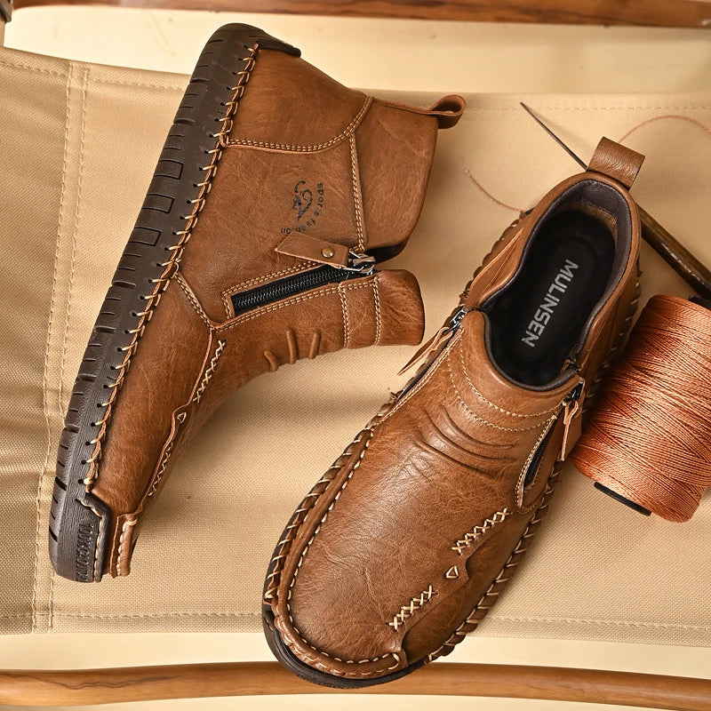 Men's Shoes Genuine Leather Luxury Slip on Shoe Handmade Ankle Boots Comfortable Timeless Winter Fashion Mid Cut Handmade Zipper Shoes