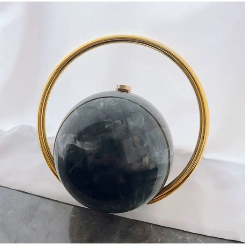  Designer Electroplating Circular Handle Handbag,Sphere Evening Elegant Clutch Purse,Women Fashion Marble Pattern Tote Bag