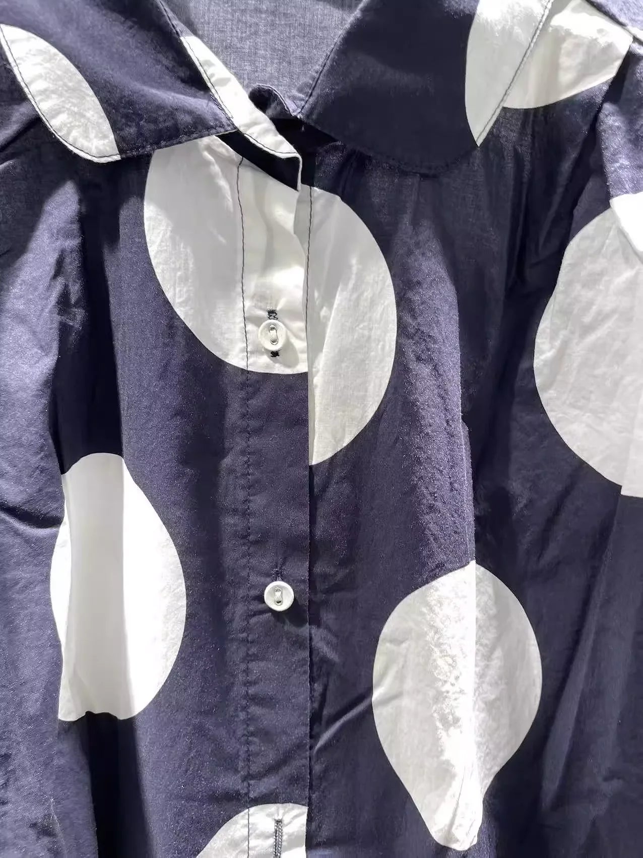 Bust 118cm Middle Aged Women Fall Clothes Japan Style Green Polka Dot Print Pure Cotton Shirt Dress for Women Autumn Loose Dress