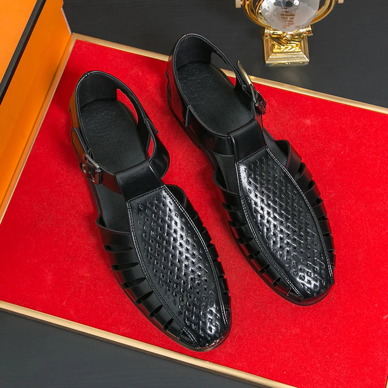 Brand's New Men's Summer Oversized Breathable Sandals Retro Pointed Men's Fashion Trend Hollowed Out Comfortable Leather Shoes