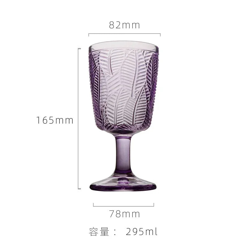 Relief Leaf Glass Cup Red Wine Glass Juice Cup Cocktail Glasses 295ml Hand Painted High Footed Cup Household Glass Wine Set