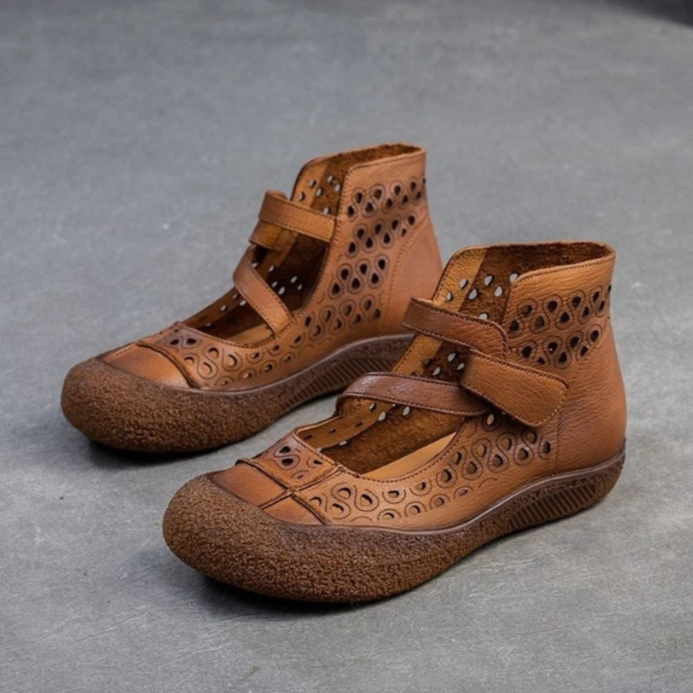 2026 Summer Retro Handmade Women's Shoes Genuine Leather Soft Bottom Mom Sandals Cowhide Hollow Out Casual Sandal Boots