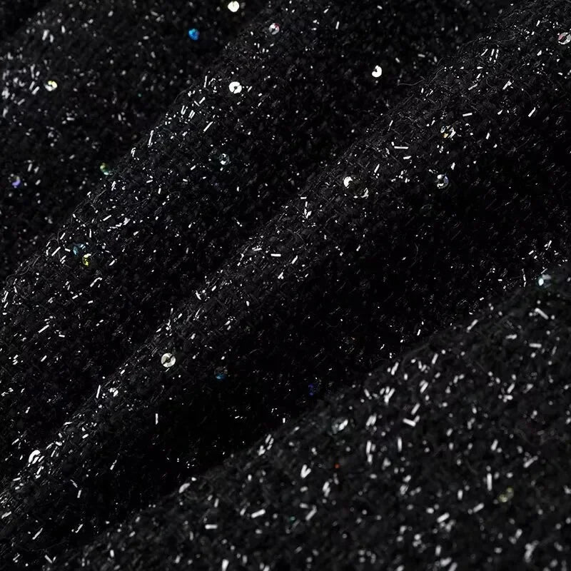 Women's Sequined Bomber Jacket Fall New Round Neck Long Sleeve Pocket Stretch Hem Sequins Jacket Coat Female Chic Outerwear