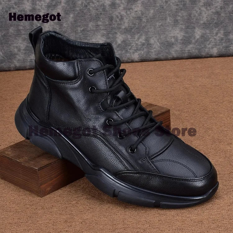 Men's Winter Warm High Top Leather Shoes Black Leather Casual Business Plus Plush Thick Soled Men's Cotton Shoes Males Shoes