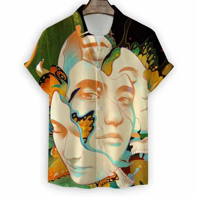 2024 New Beach Modern Girls Print Men's Shirt Casual Fashion Shirt Button Lapel Streetwear Oversized Men's Short Sleeve Shirt
