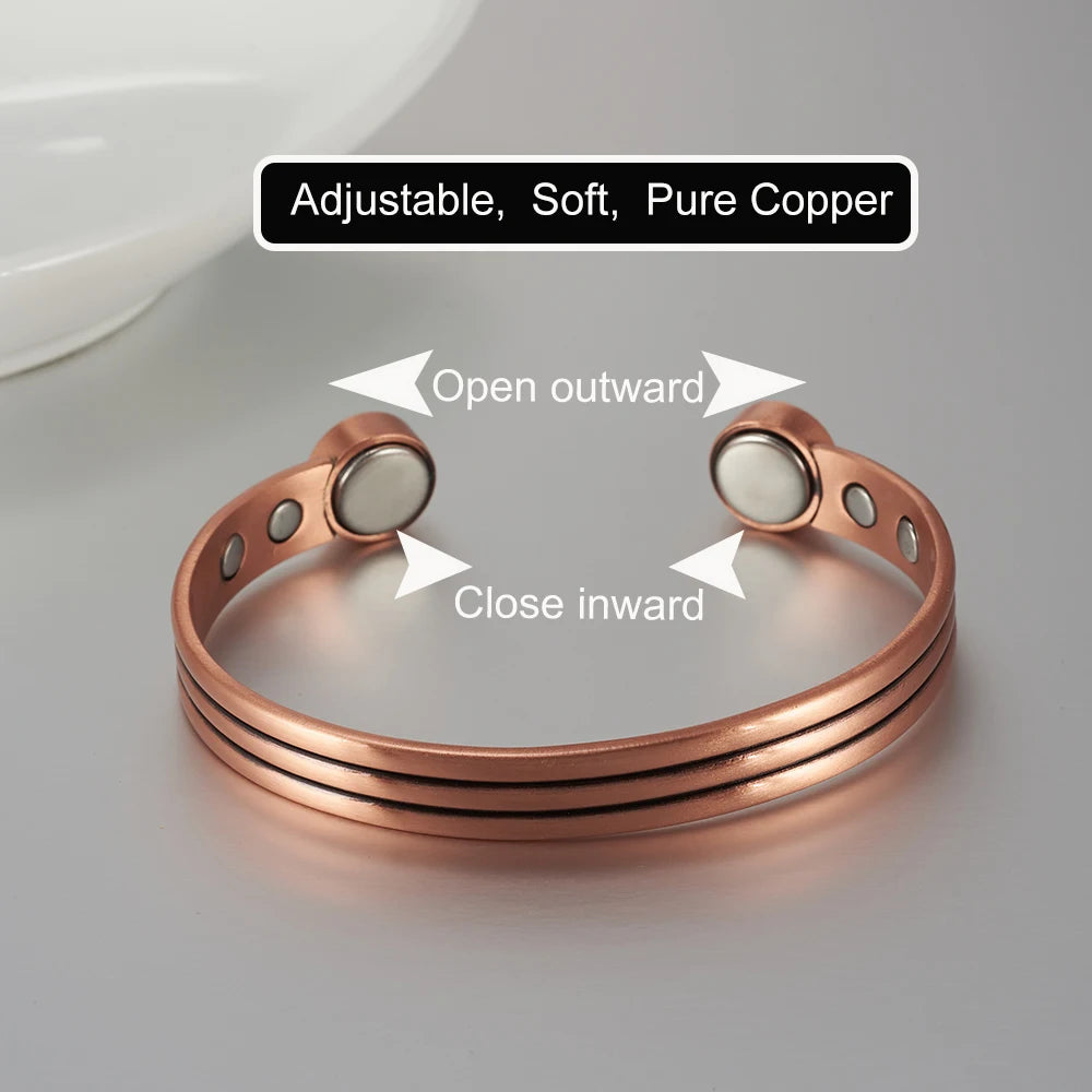 Vinterly Pure Copper Bracelet Men Women Adjustable Vintage Stripe Magnetic Bangle Arthritis Health High Magnet Jewelry Resizable