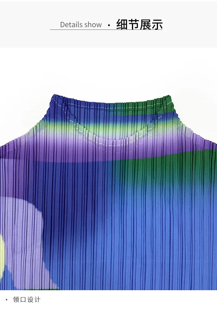 Miyake Pleated Geometric Playground Printed High-neck Sleeveless Top