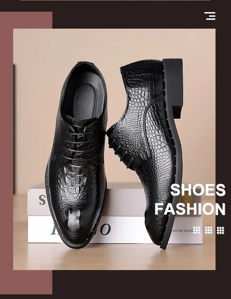 Genuine Leather Men Shoes Luxury Crocodile Skin Men's Dress Shoes Lace-Up Wedding Party Shoe Business Office Men Oxfords Shoes