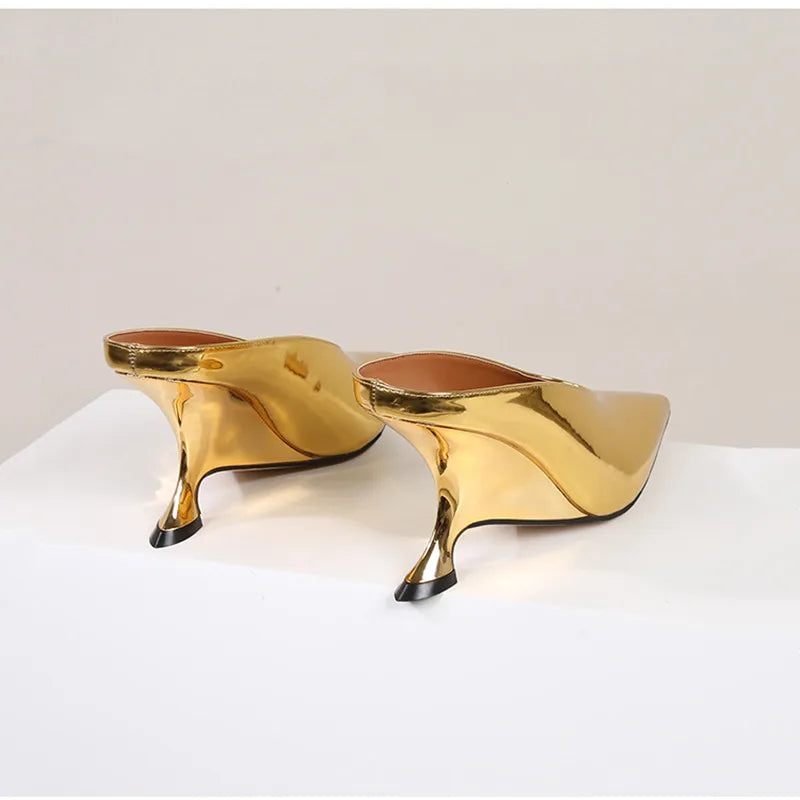2024 New Design Fashion  Platform Wedges High Heels Mule Women Slippers Concise Shallow Pointed Toe Party Dress Ladies Shoes